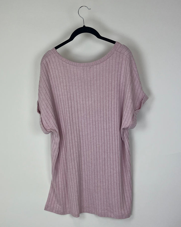 Soft Light Pink Ribbed T-Shirt - Size 4-6