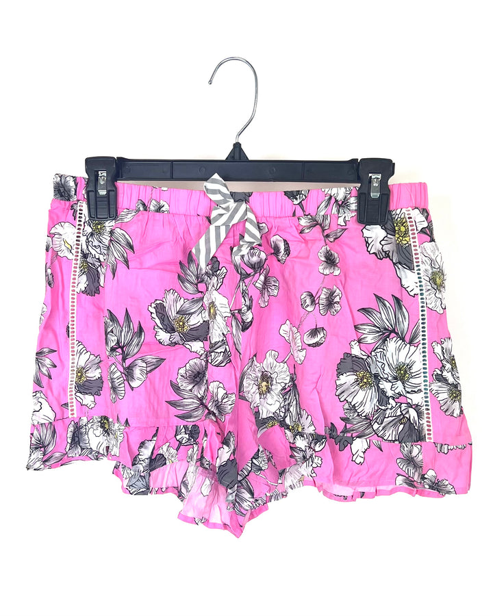 Pink and White Flower Print Sleep Shorts - Size 2-4