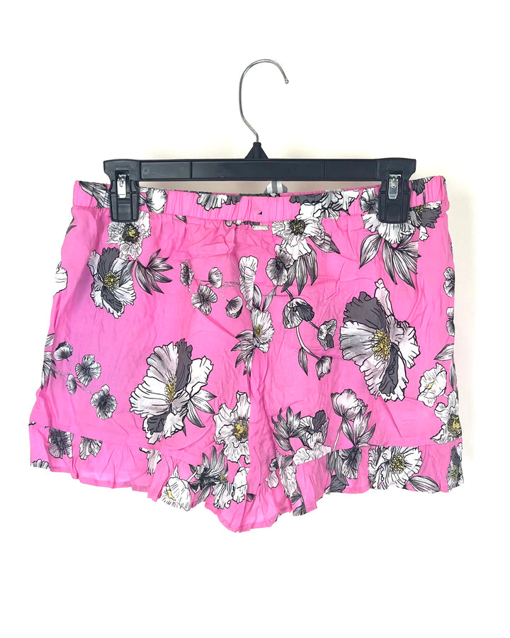 Pink and White Flower Print Sleep Shorts - Size 2-4