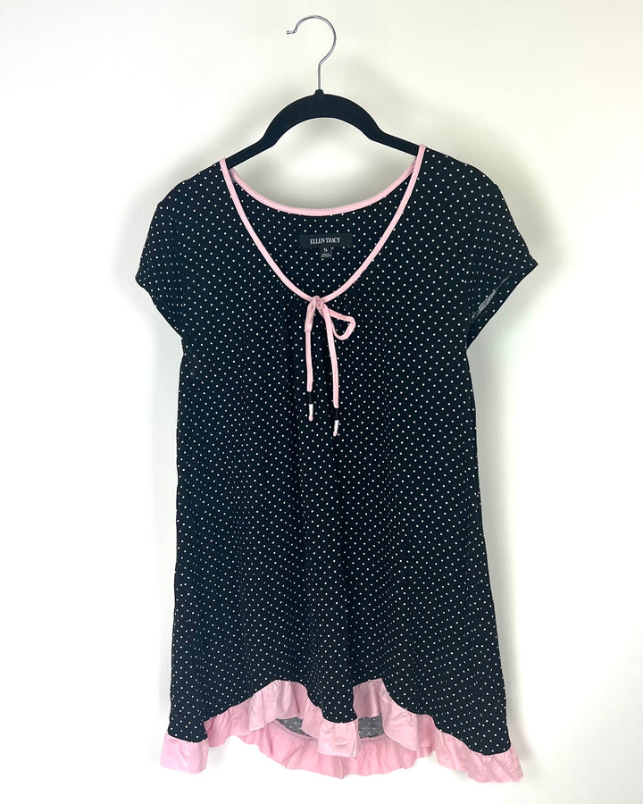 Black, White, and Pink Polka Dot Sleep Top - Size 4-6