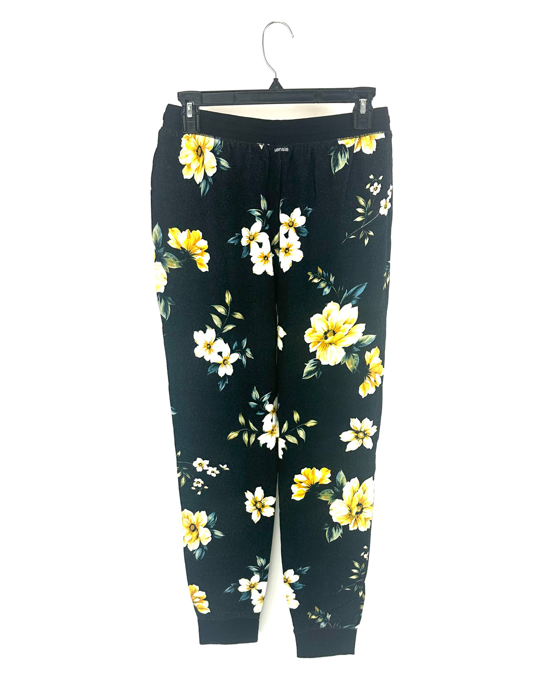 Black Floral Fleece Joggers - Small