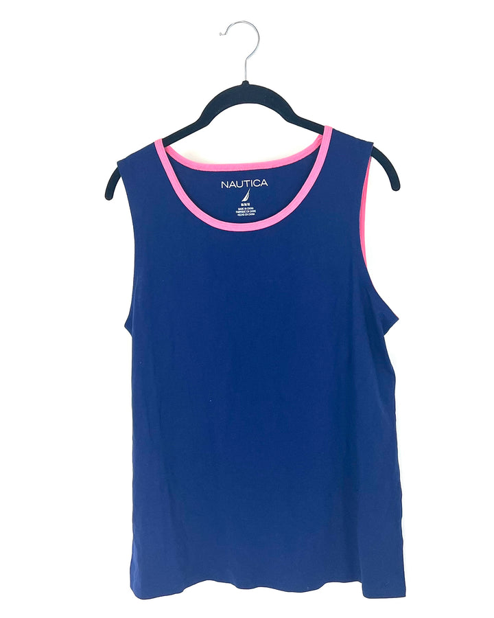 Navy and Pink Trim Sleep Tank - Medium