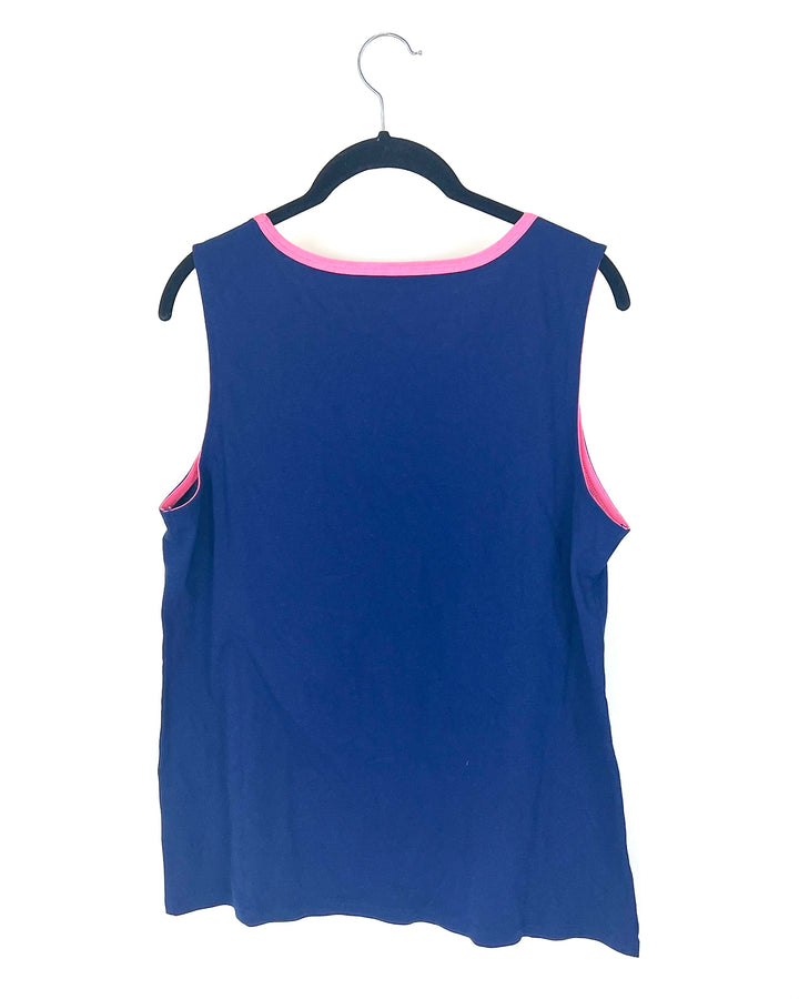 Navy and Pink Trim Sleep Tank - Medium