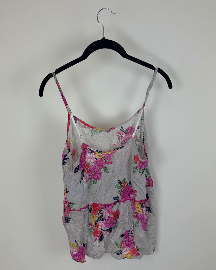 Sleeveless Grey Floral Top - Size 2/4