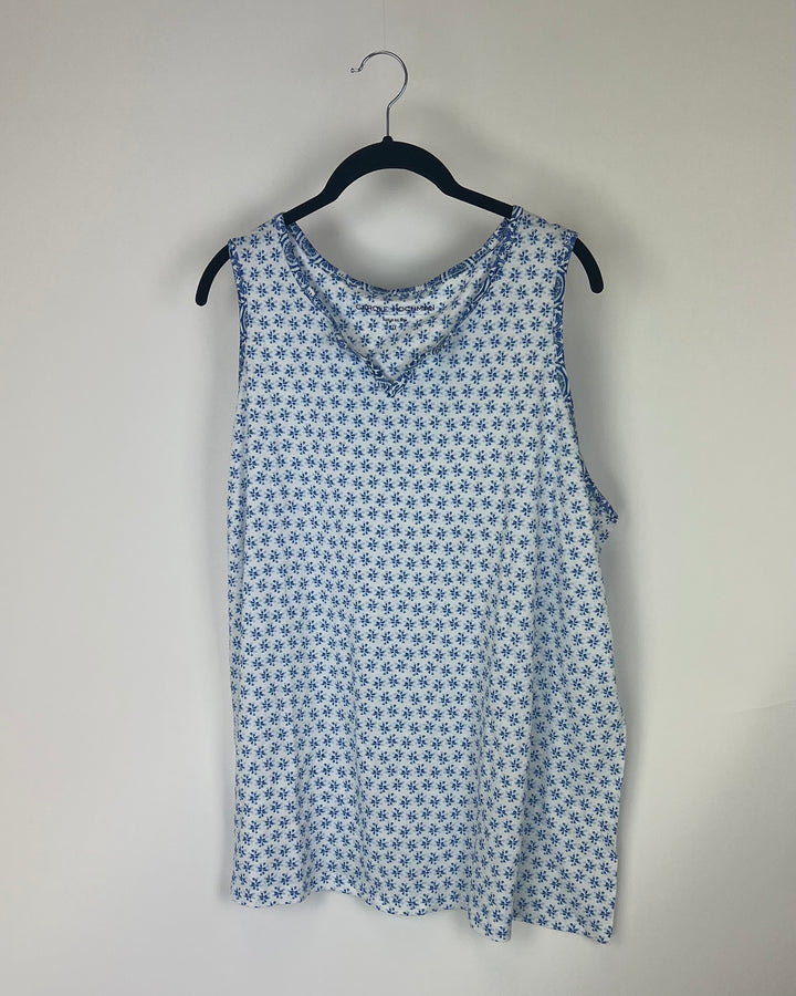 Light Blue and White Floral Sleep Tank - Size 12-14