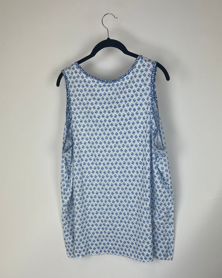 Light Blue and White Floral Sleep Tank - Size 12-14