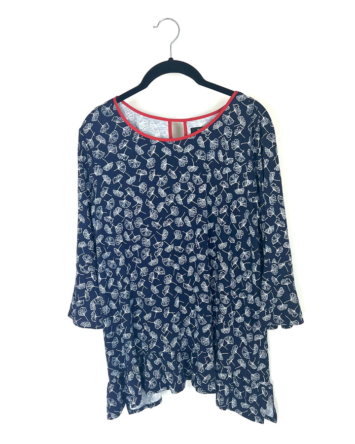 Navy Blue Dandelion Print Long Sleeve Sleep Top - Size 6-8