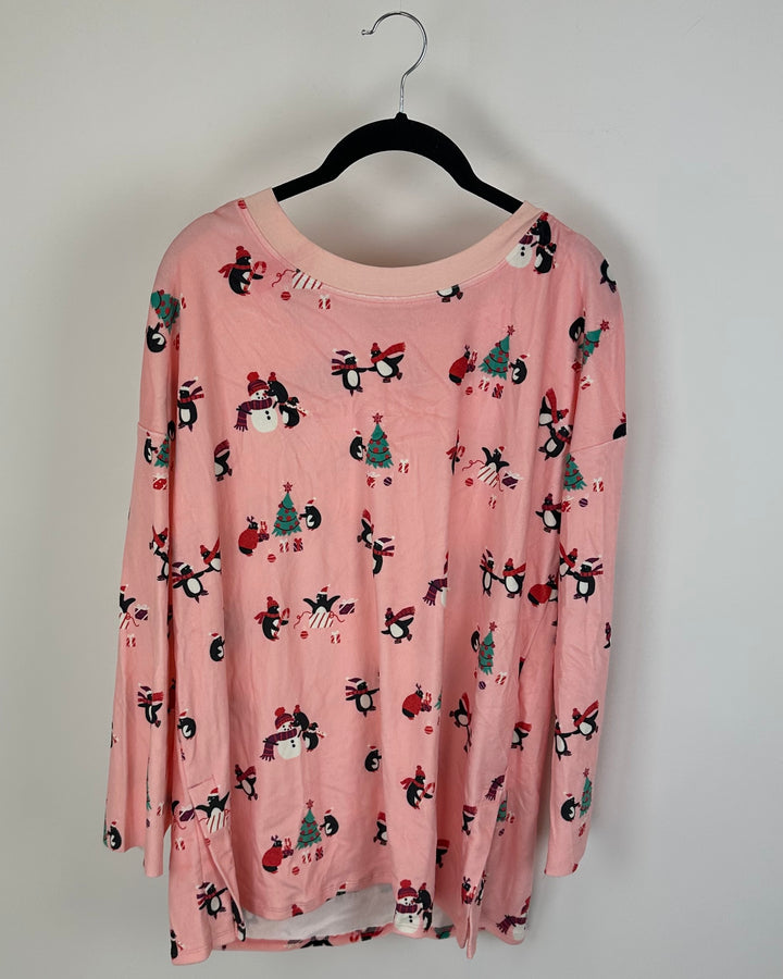 Pink Holiday Penguin Printed Sleepwear Top - Size 8/10