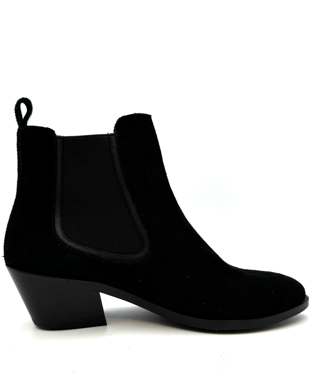 Black Suede Booties With Elastic Panels - Size 7