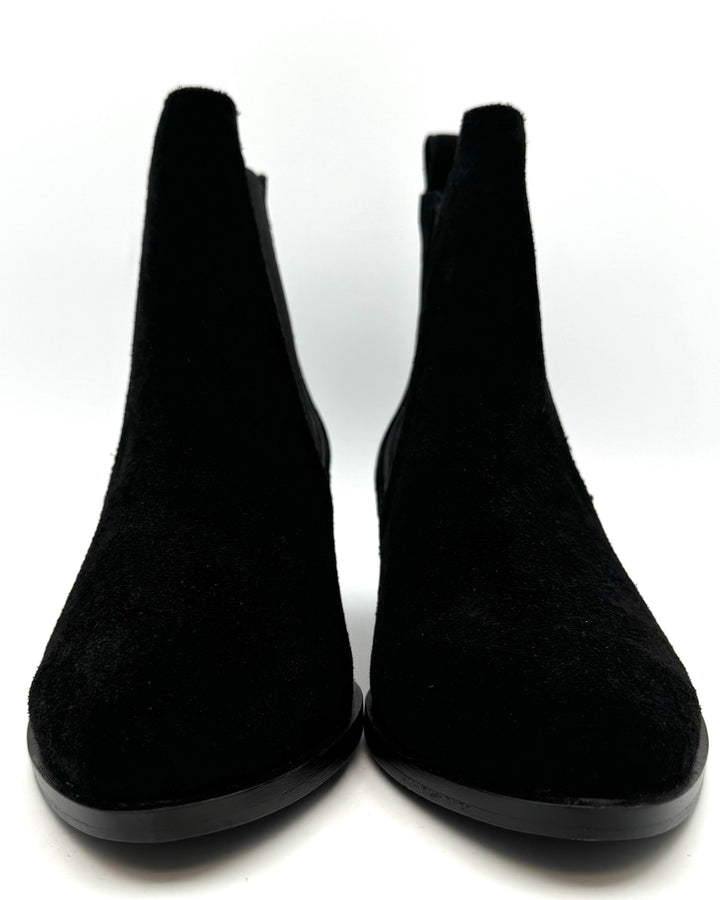 Black Suede Booties With Elastic Panels - Size 7