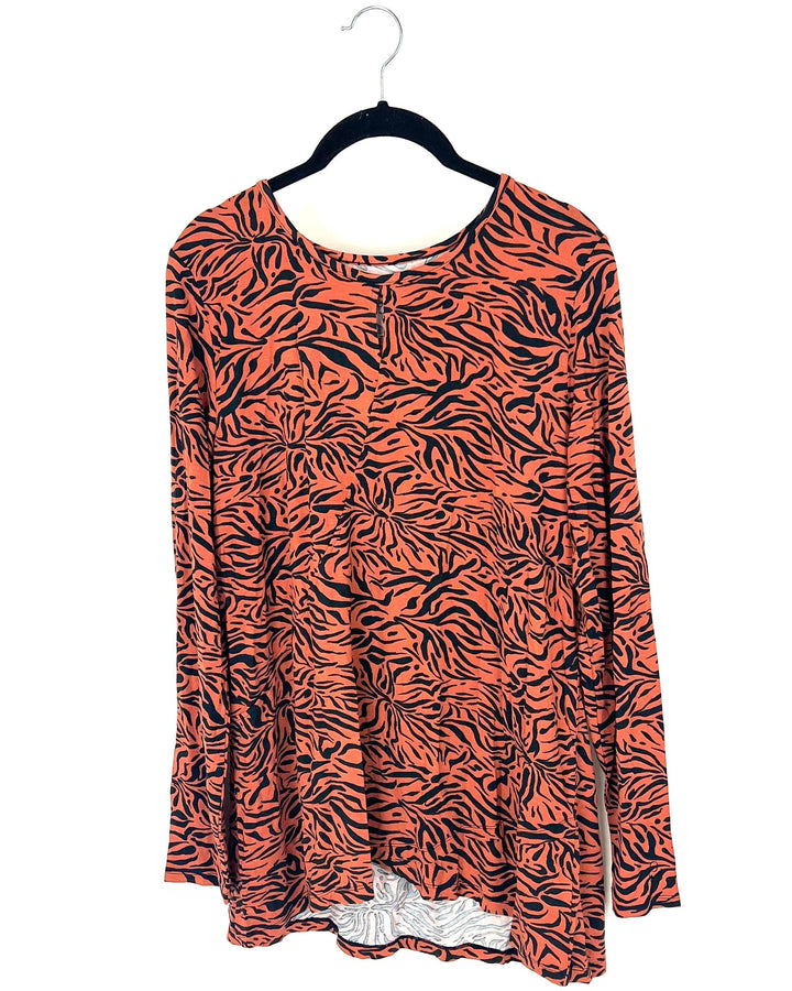 Burnt Orange And Black Animal Print Top - Medium