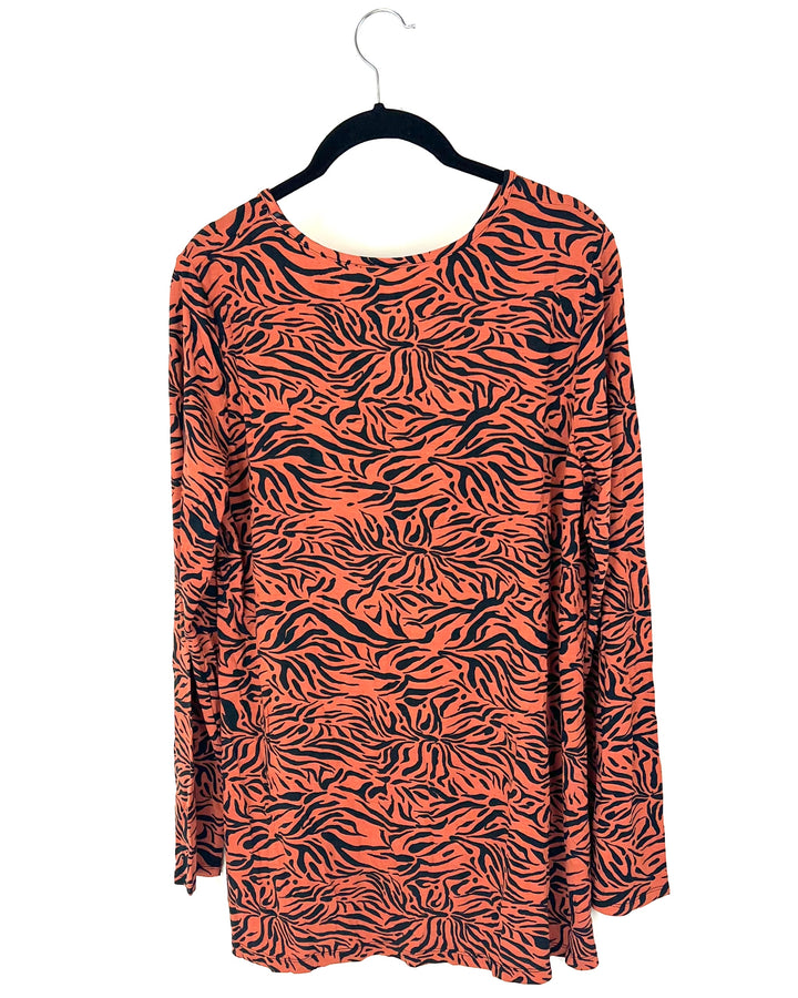 Burnt Orange And Black Animal Print Top - Medium