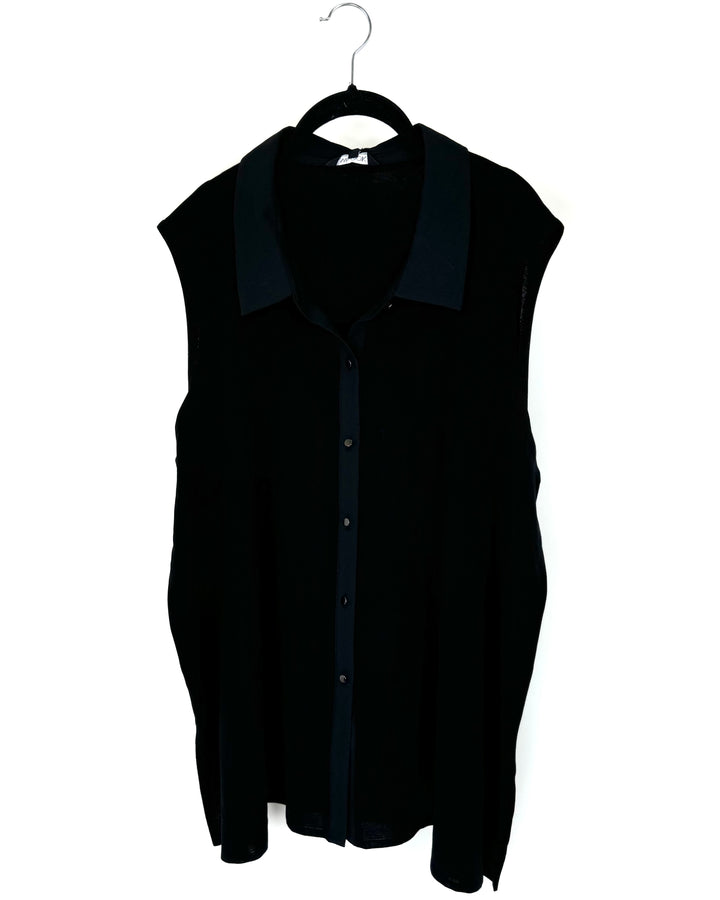 Black Sleeveless Knit Button Up Blouse - Size 3X