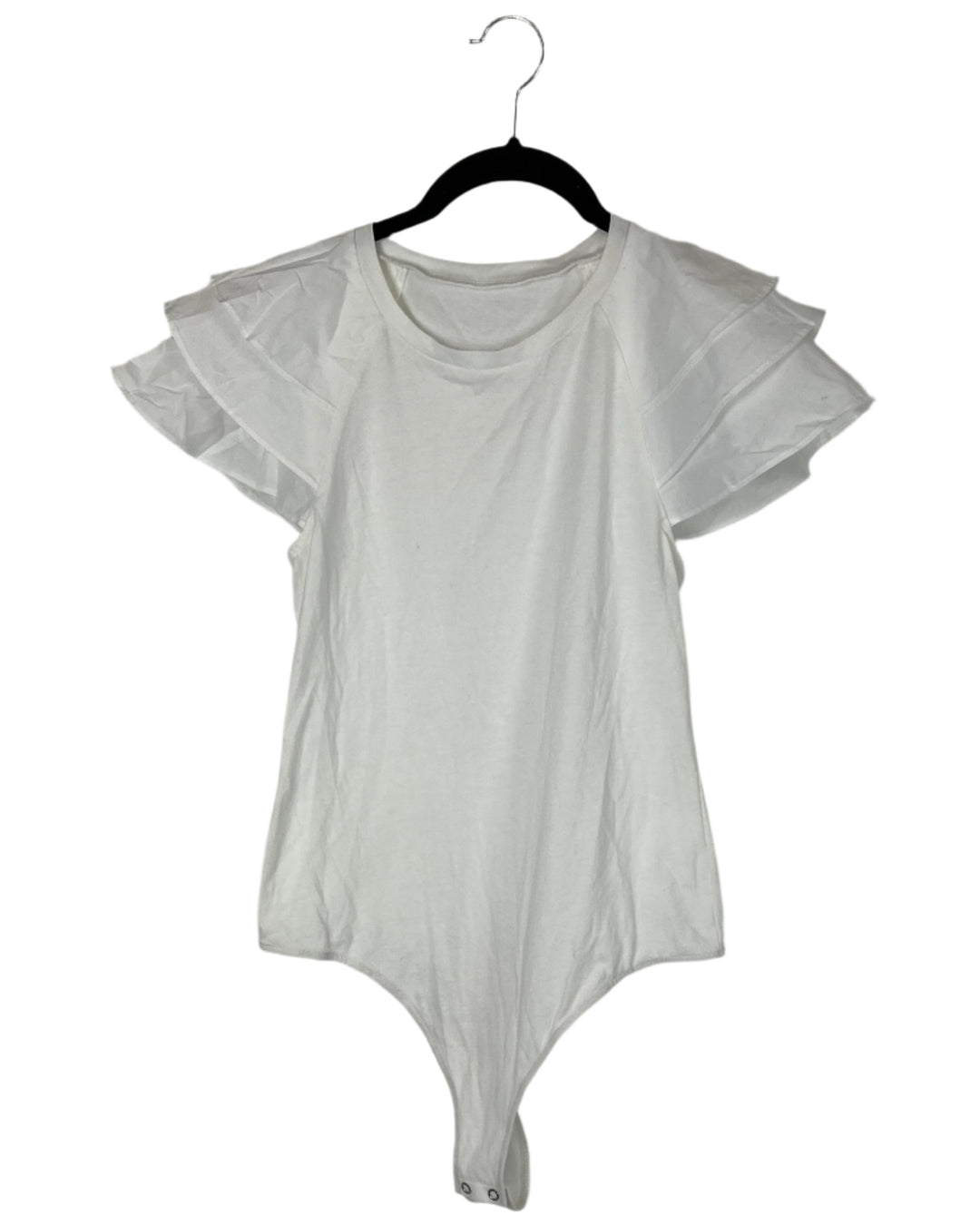 White Ruffled Short Sleeve Bodysuit - Small