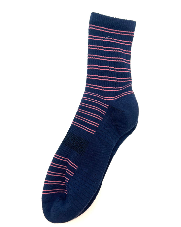 MENS Navy Crew Sock with Pink Stripes - One Size Fits Most