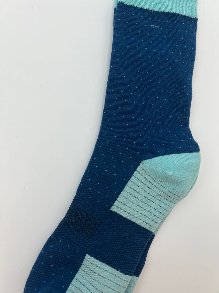 MENS Navy Socks With Light Blue Polka Dots and Ankle Band - One Size Fits Most