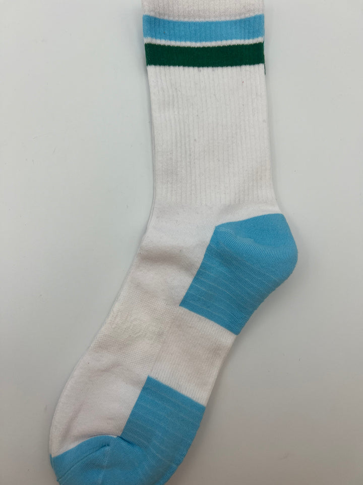 MENS Green, Blue and White Crew Sock - One Size Fits Most