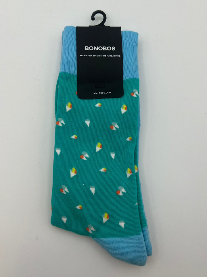 MENS Teal and Blue Snow Cone Pattern Crew Sock - One Size Fits Most