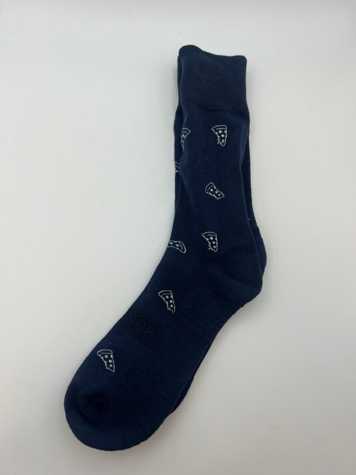 MENS Navy Blue Pizza Patterned Crew Sock - One Size Fits Most