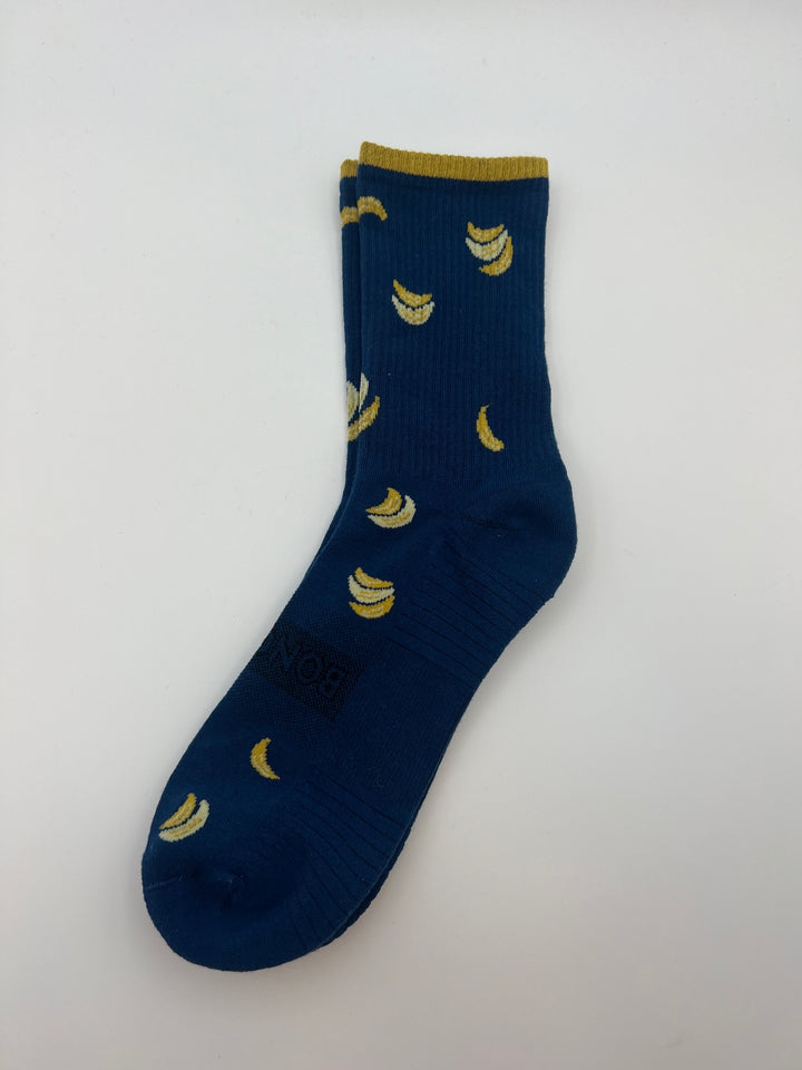 MENS Dark Blue Banana Patterned Crew Sock - One Size Fits Most