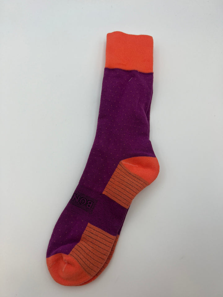 MENS Purple and Orange Polka Dit Crew Socks - One Size Fits Most