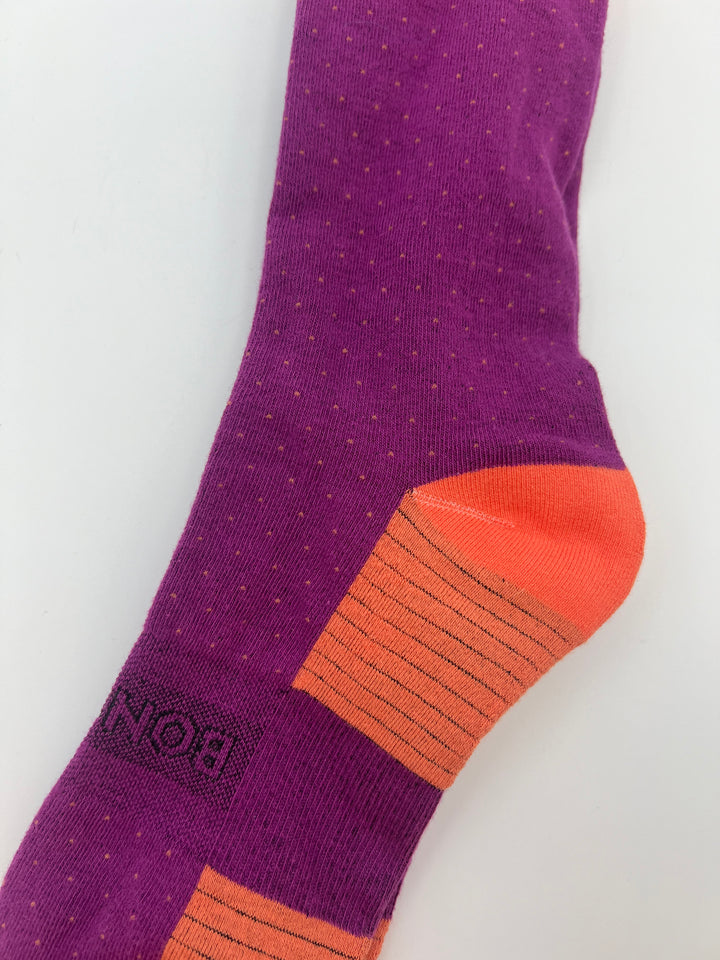 MENS Purple and Orange Polka Dit Crew Socks - One Size Fits Most