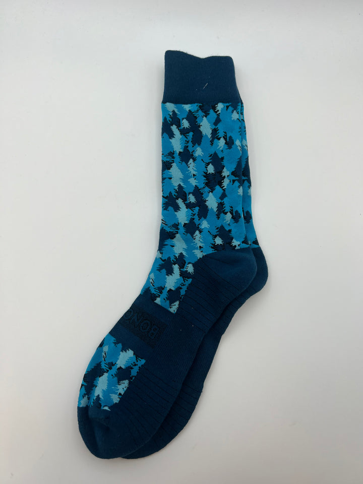 MENS Blue Tree Patterned Crew Socks - One Size Fits Most