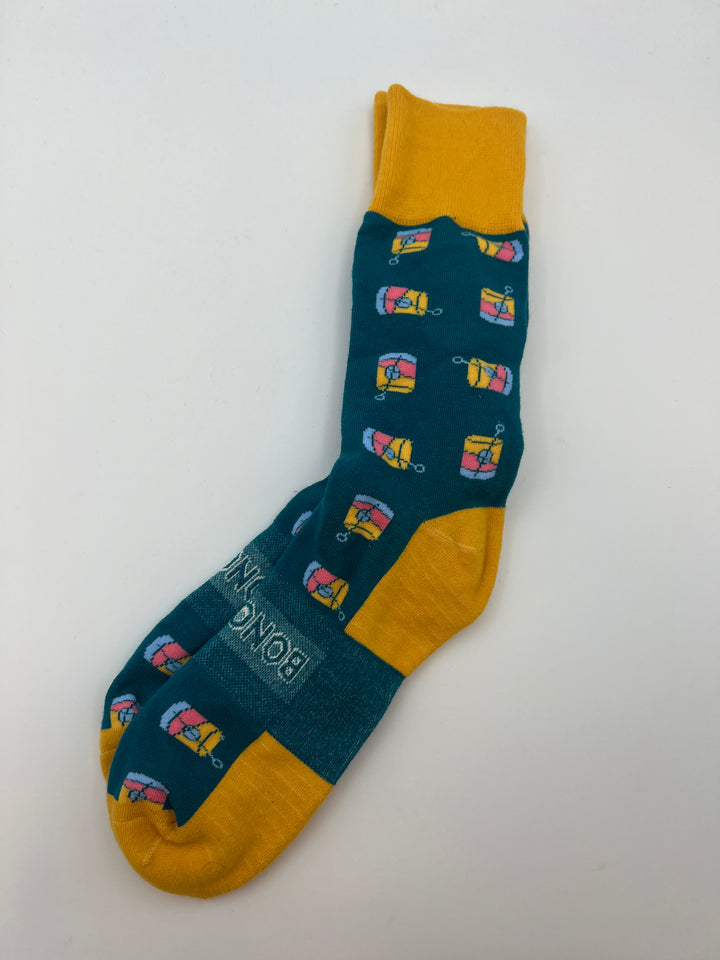 MENS Dark Teal Cocktail Patterned Crew Sock - One Size Fits Most