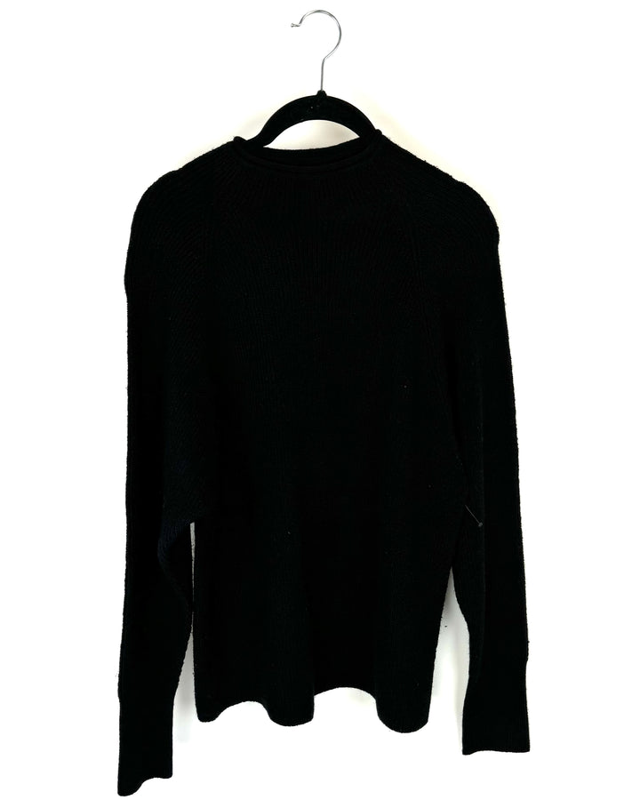 Soft Black Crewneck Top with Front Pocket - Medium