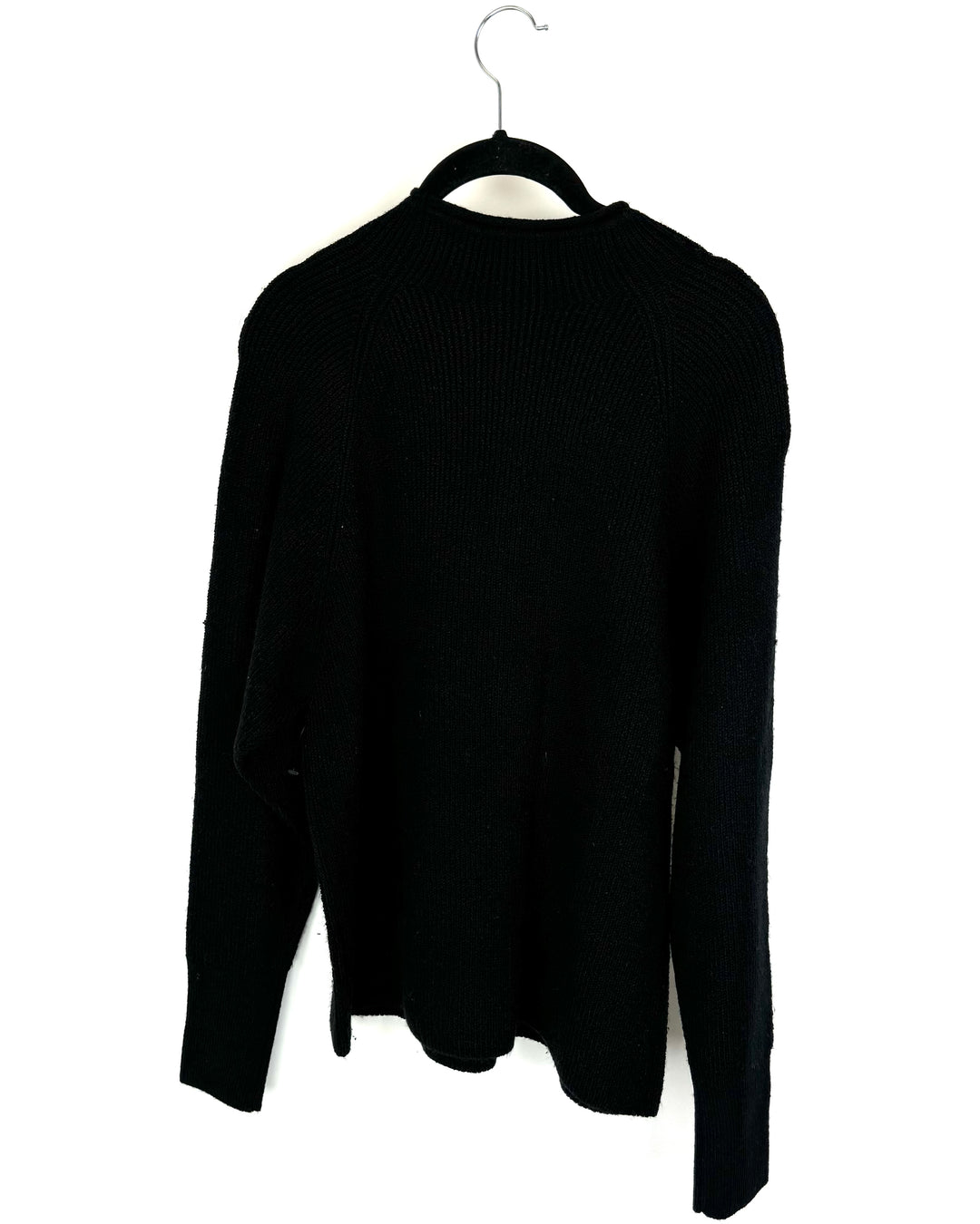 Soft Black Crewneck Top with Front Pocket - Medium