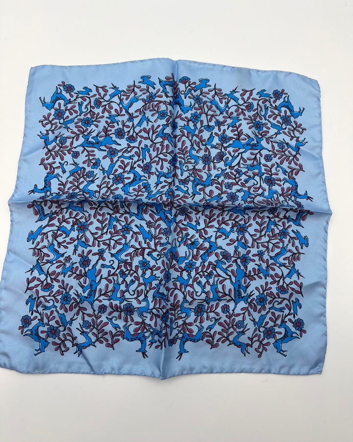 MENS Periwinkle Pocket Square WIth Deer and Flowers