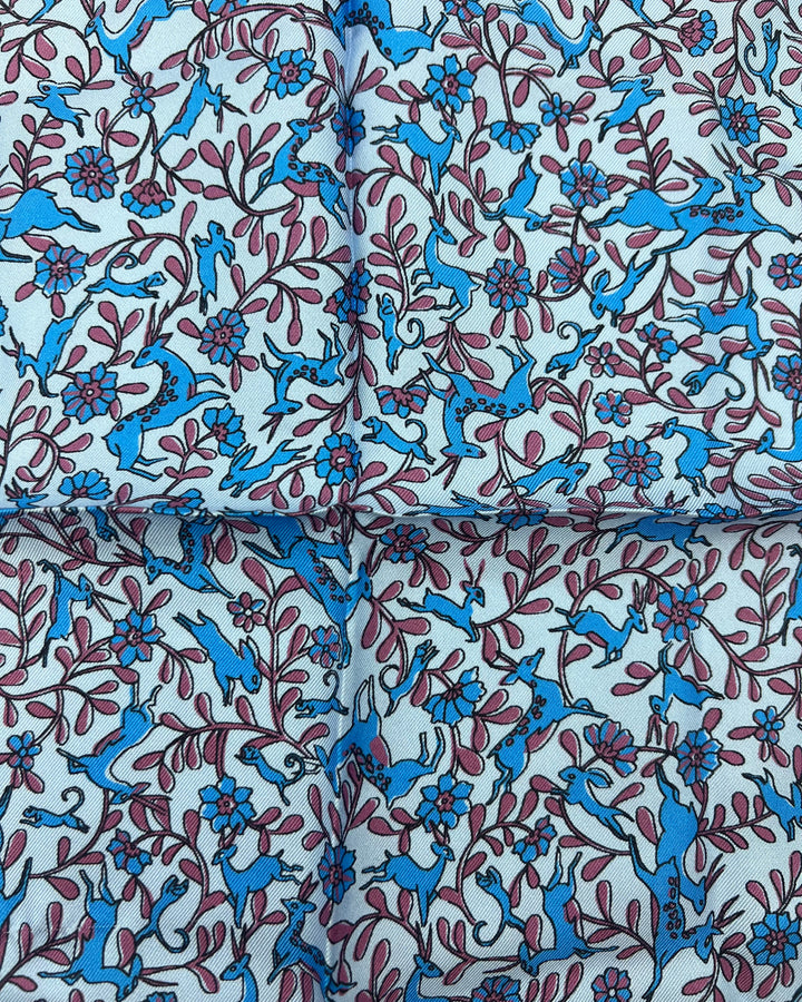 MENS Periwinkle Pocket Square WIth Deer and Flowers