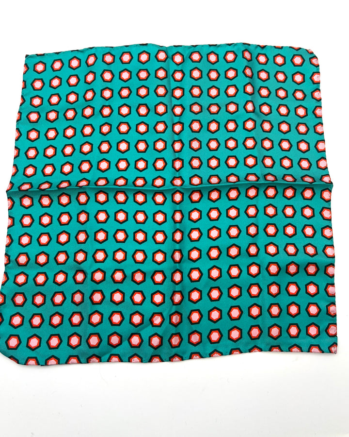 MENS Teal Pocket Square With Orange Hexagons