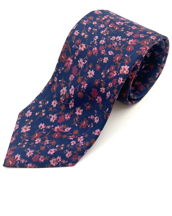 MENS Navy Blue and Pink Floral Tie