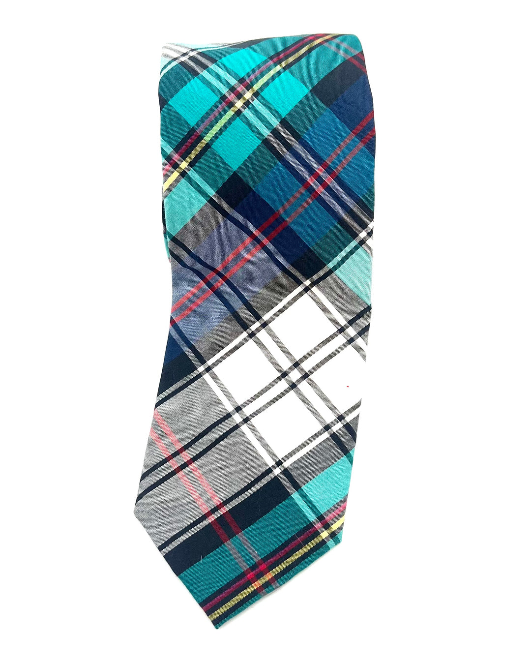 MENS Turquoise, Red, and Gray Plaid Tie