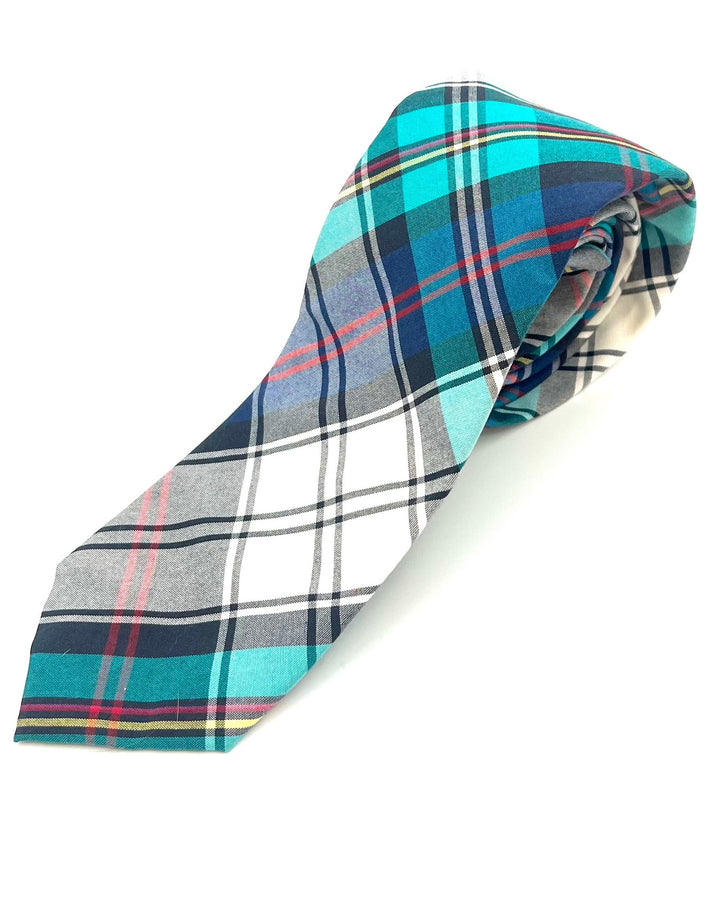 MENS Turquoise, Red, and Gray Plaid Tie