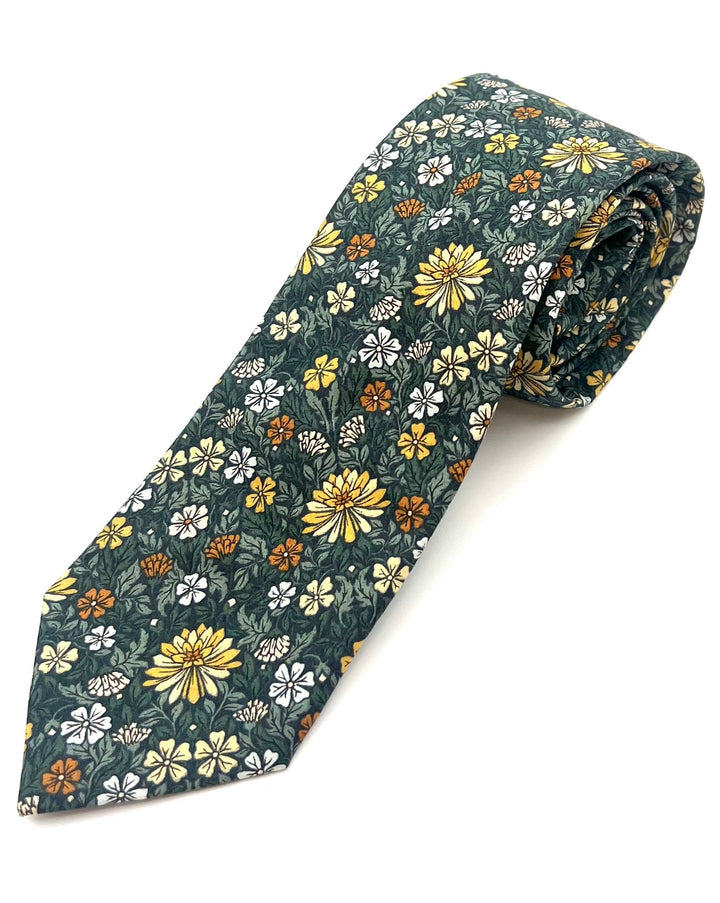 MENS Green and Yellow Floral Tie