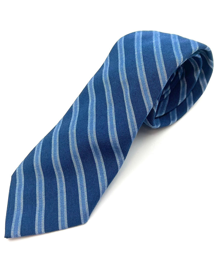 MENS Navy Tie With Sky Blue Stripes