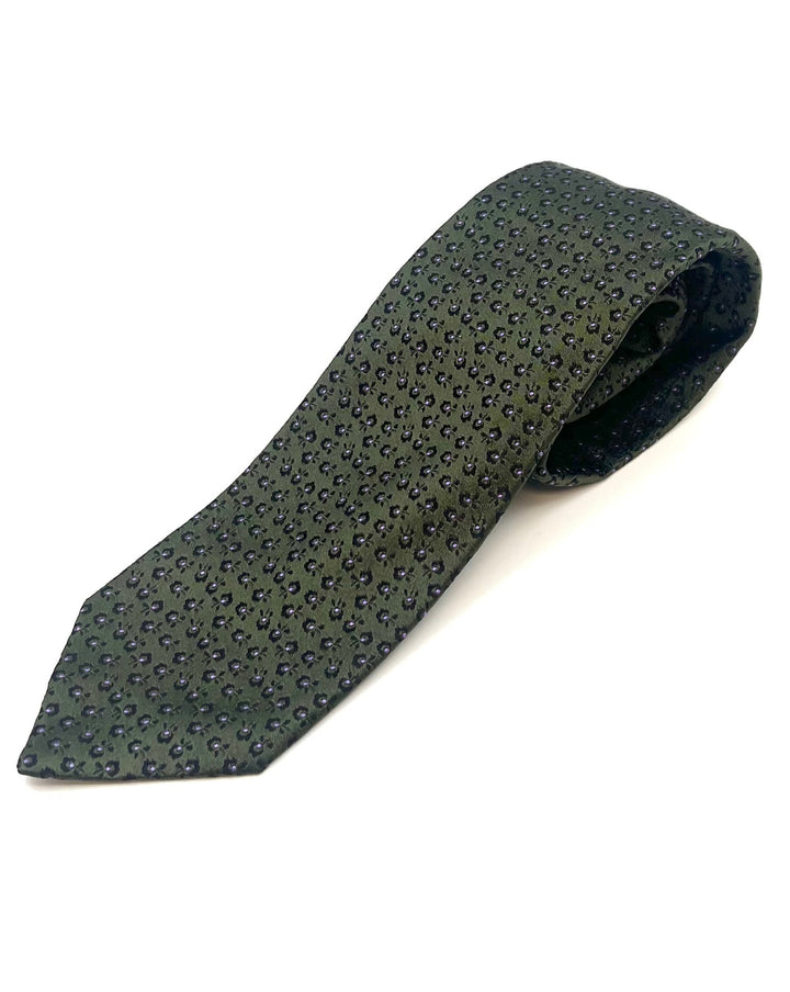 MENS Forest Green Tie With Small Purple Flowers