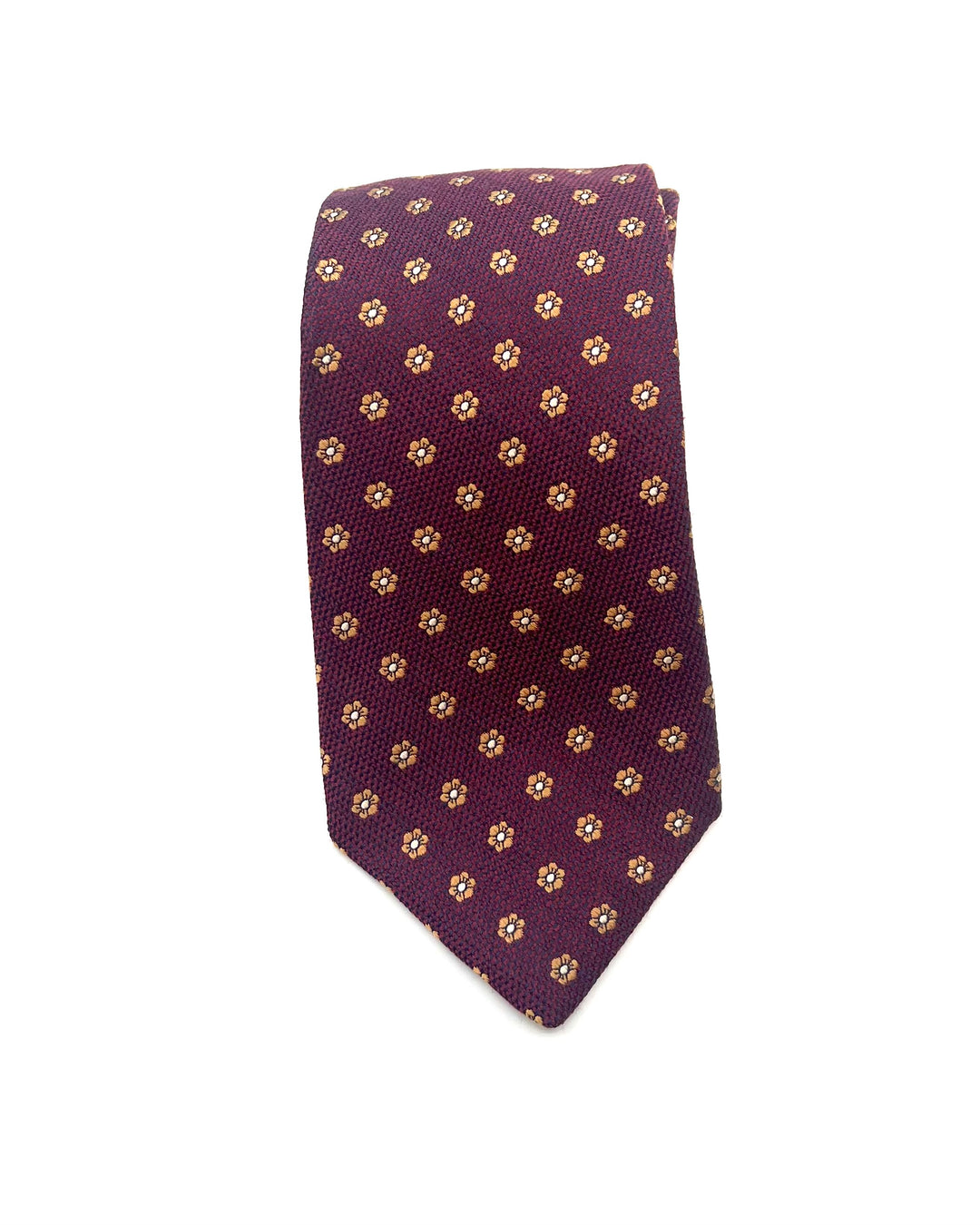 MENS Burgundy Tie With Yellow Flowers