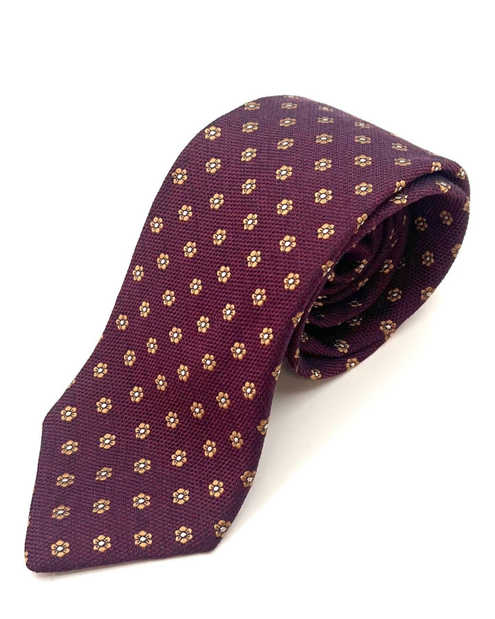 MENS Burgundy Tie With Yellow Flowers