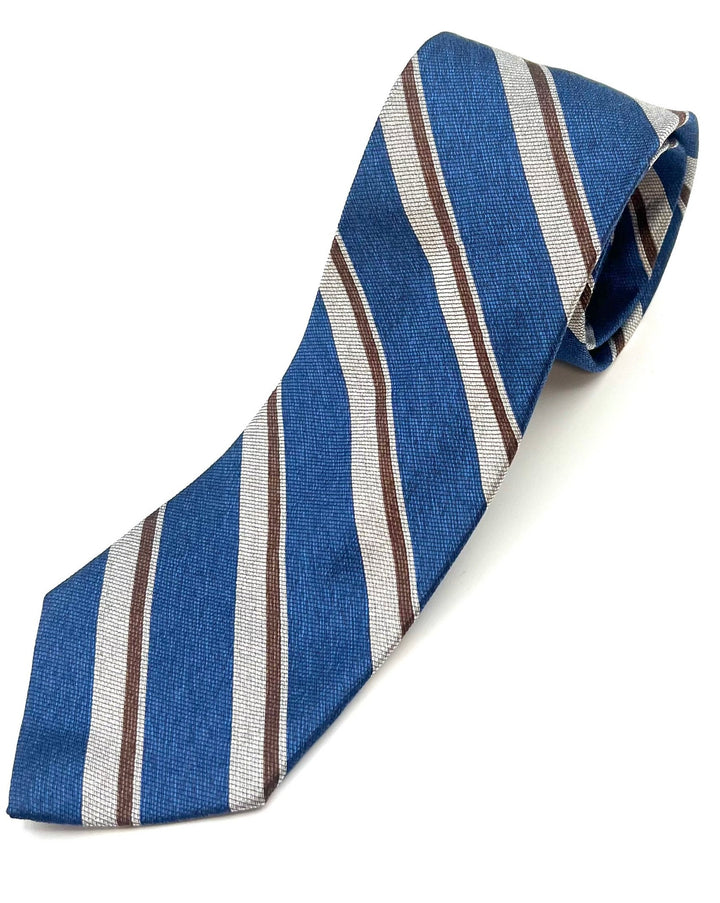 MENS Steel Blue Tie With Gray and Amber Stripes