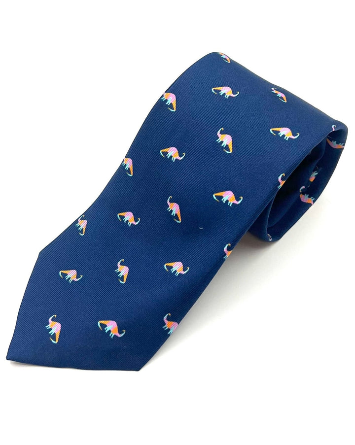 MENS Navy Blue Tie With Dinosaurs