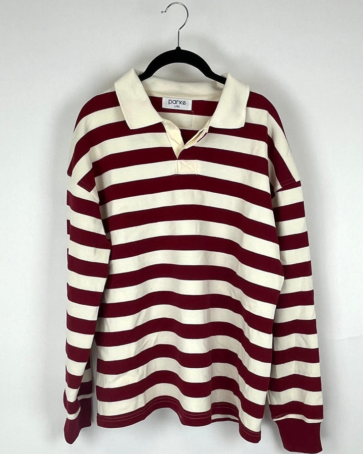 Red and Cream Striped Long-Sleeve - Large/Extra Large