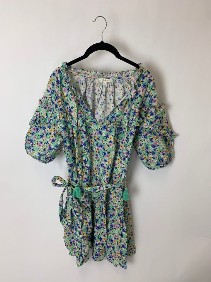 Green Floral Mini Dress - Size 4