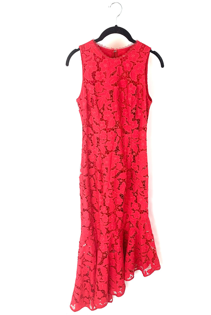 Red Floral Lac Midi Dress- Size 2/4