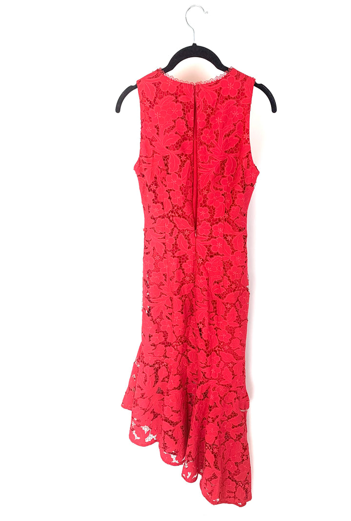 Red Floral Lac Midi Dress- Size 2/4