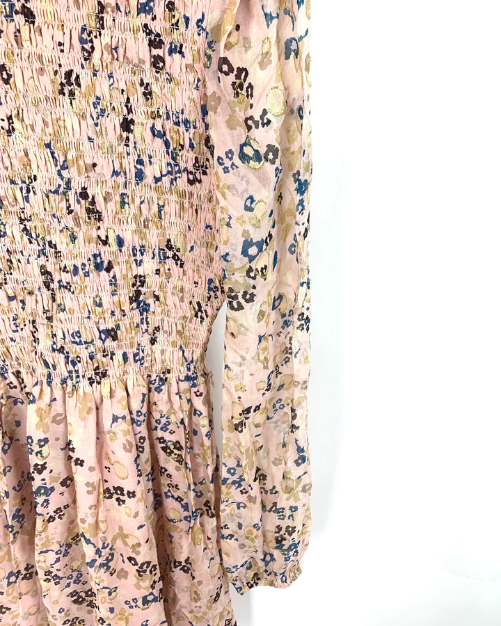 Pink Flower Printed Long Sleeve Dress - Size 4