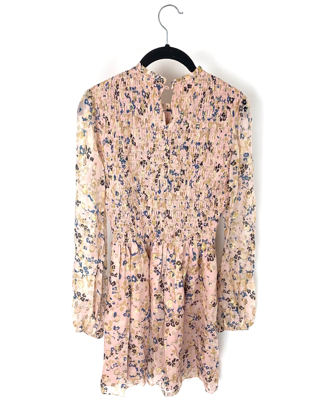 Pink Flower Printed Long Sleeve Dress - Size 4