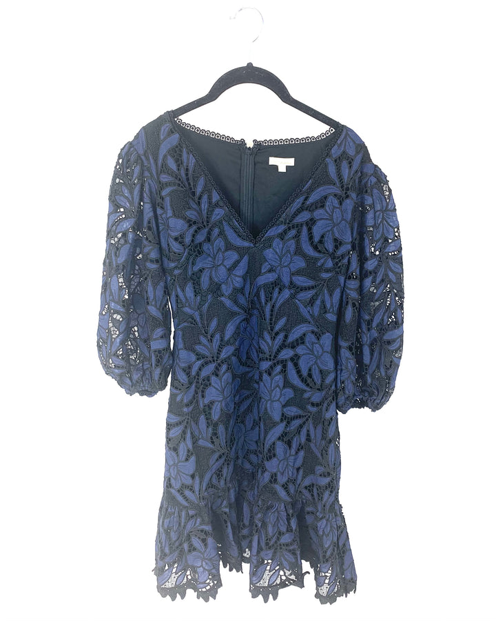 Black and Navy Floral Lace Dress- Size 4